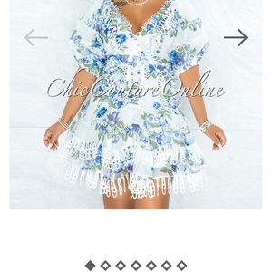 Bahia white blue floral Embroidery Ruffle skater dress